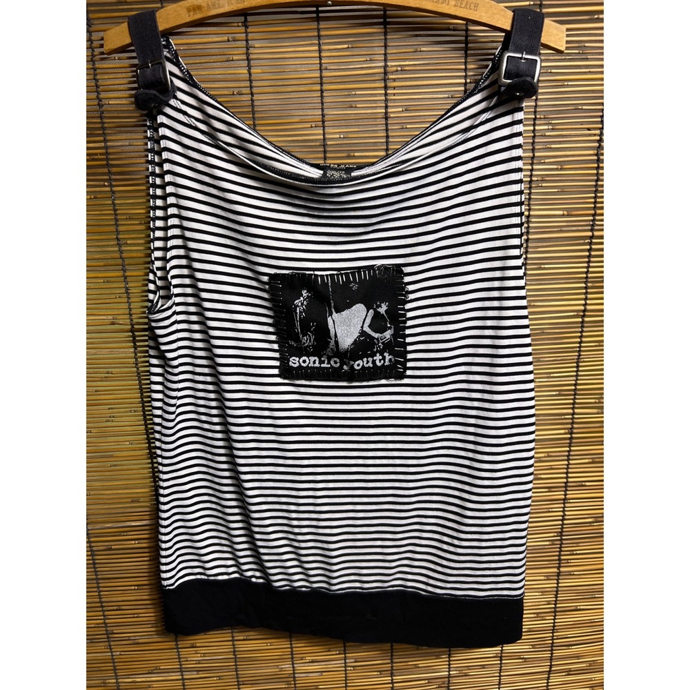 Sonic Youth Guess Jeans Striped Tank Top Buckle Straps XL Distressed C26